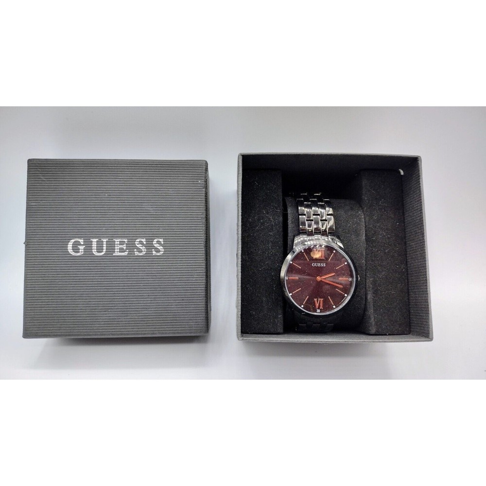 Guess Mens Blackish Gun Metal U 1072G3 Black Dial Watch With Box